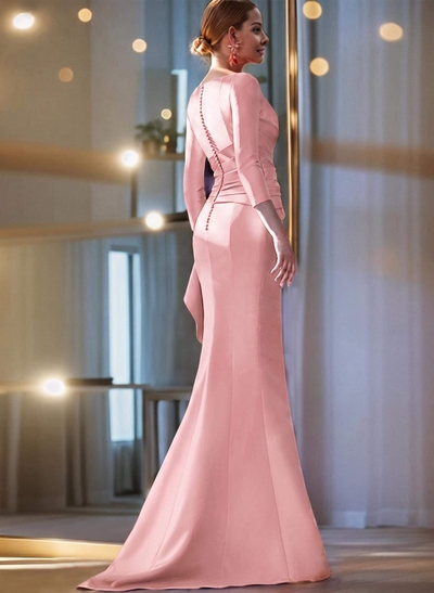 Mermaid Shoulder Ruffle Long Sleeves Mother Of The Bride Dresses With Buttons Down The Back