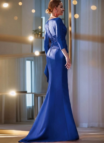 Mermaid Shoulder Ruffle Long Sleeves Mother Of The Bride Dresses With Buttons Down The Back