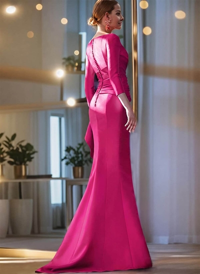 Mermaid Shoulder Ruffle Long Sleeves Mother Of The Bride Dresses With Buttons Down The Back
