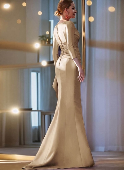 Mermaid Shoulder Ruffle Long Sleeves Mother Of The Bride Dresses With Buttons Down The Back