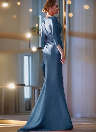 Mermaid Shoulder Ruffle Long Sleeves Mother Of The Bride Dresses With Buttons Down The Back