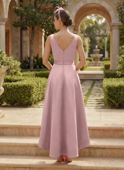 A-Line V-Neck Satin Mother Of The Bride Dresses With Bow(s)/Pockets