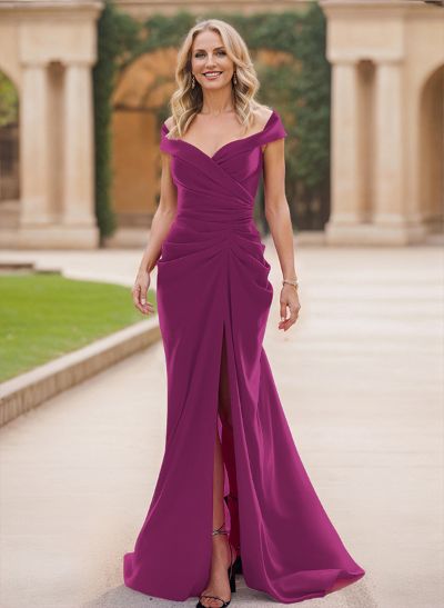 Mermaid Off-The-Shoulder Mother Of The Bride Dresses With Split Front/Pleated