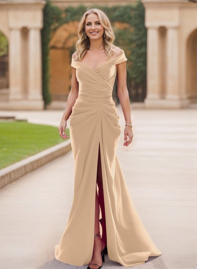 Mermaid Off-The-Shoulder Mother Of The Bride Dresses With Split Front/Pleated