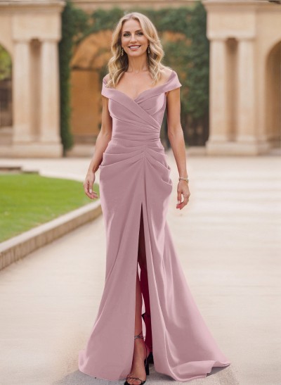 Mermaid Off-The-Shoulder Mother Of The Bride Dresses With Split Front/Pleated