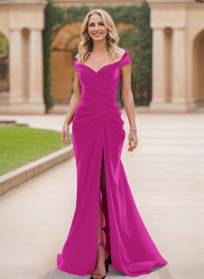 Mermaid Off-The-Shoulder Mother Of The Bride Dresses With Split Front/Pleated