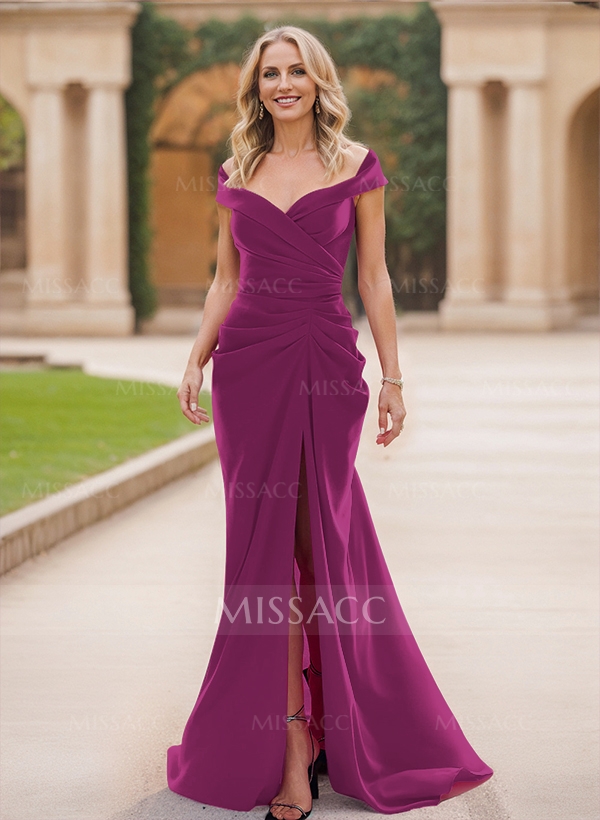 Mermaid Off-The-Shoulder Mother Of The Bride Dresses With Split Front/Pleated