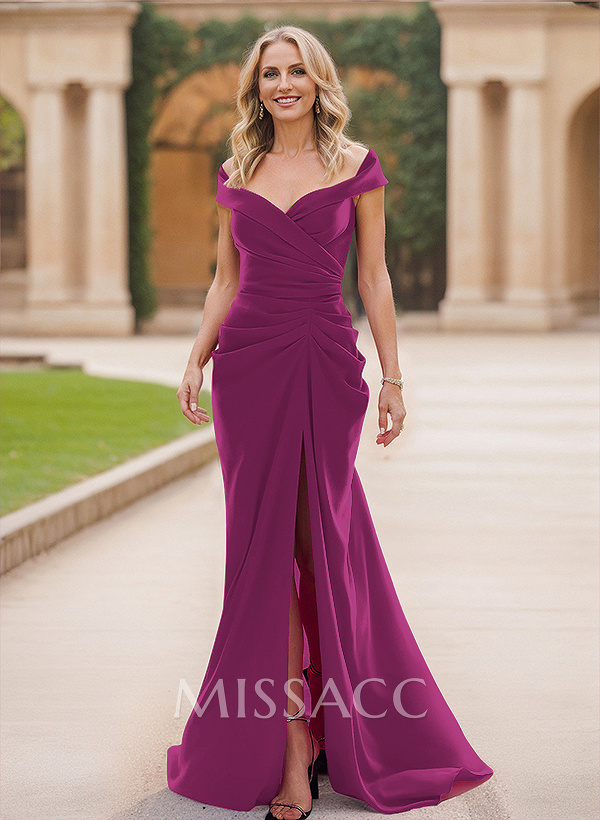 Mermaid Off-The-Shoulder Mother Of The Bride Dresses With Split Front/Pleated
