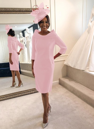 Sheath/Column Scoop Neck 3/4 Sleeves Satin Mother Of The Bride Dresses