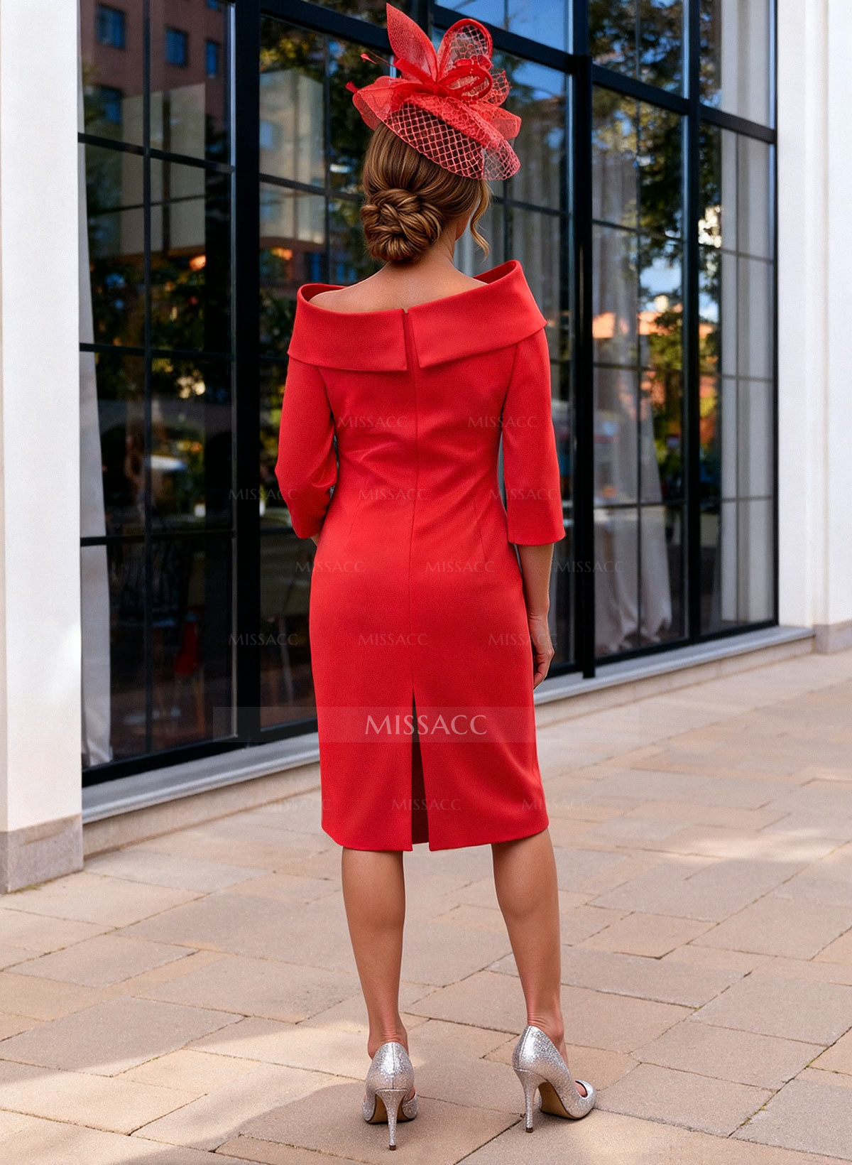 Sheath/Column Scoop Neck 3/4 Sleeves Satin Mother Of The Bride Dresses