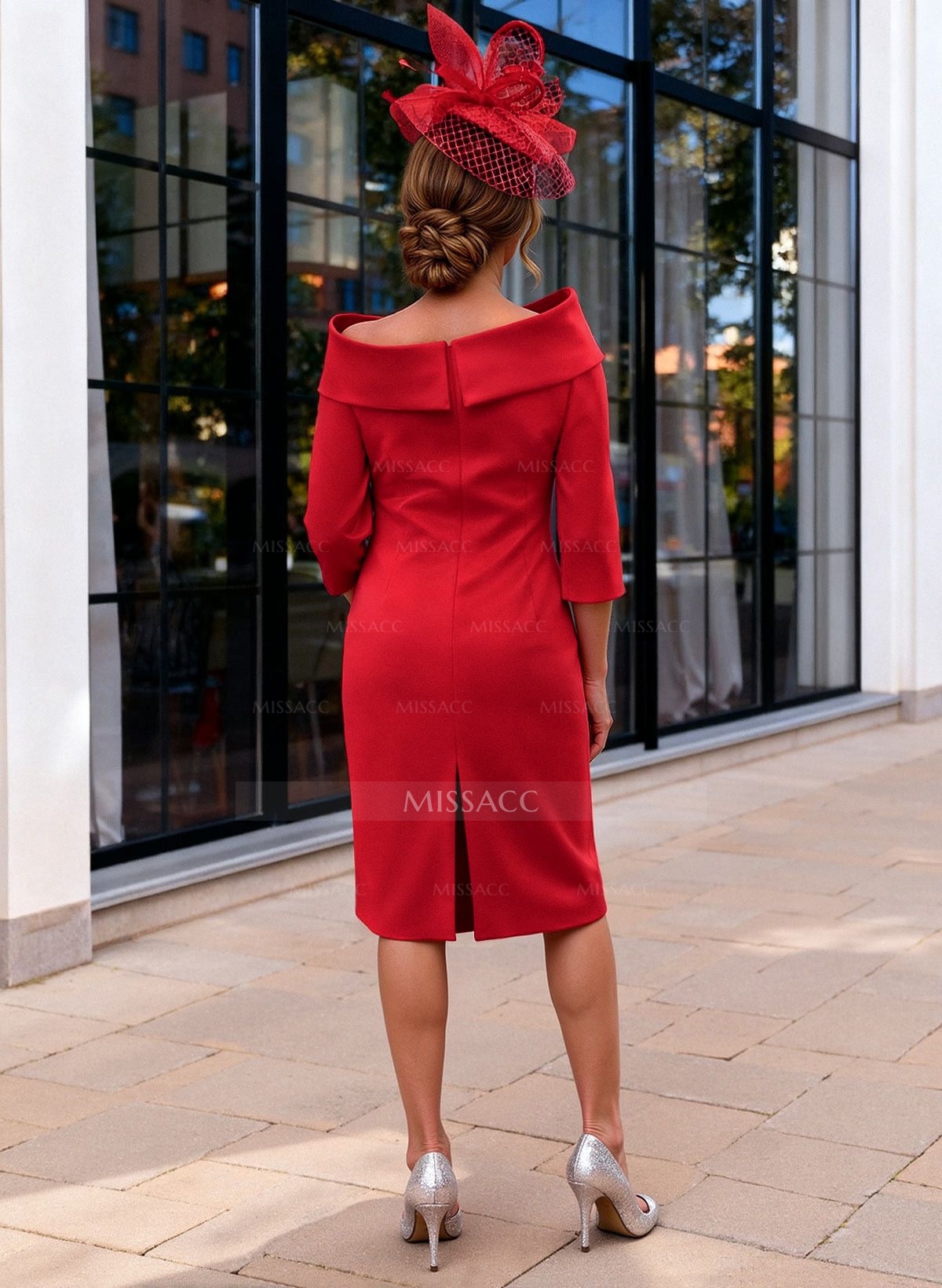 Sheath/Column Scoop Neck 3/4 Sleeves Satin Mother Of The Bride Dresses