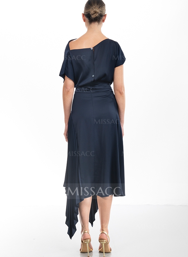 Sheath/Column Scoop Neck Short Sleeves Charmeuse Mother Of The Bride Dresses
