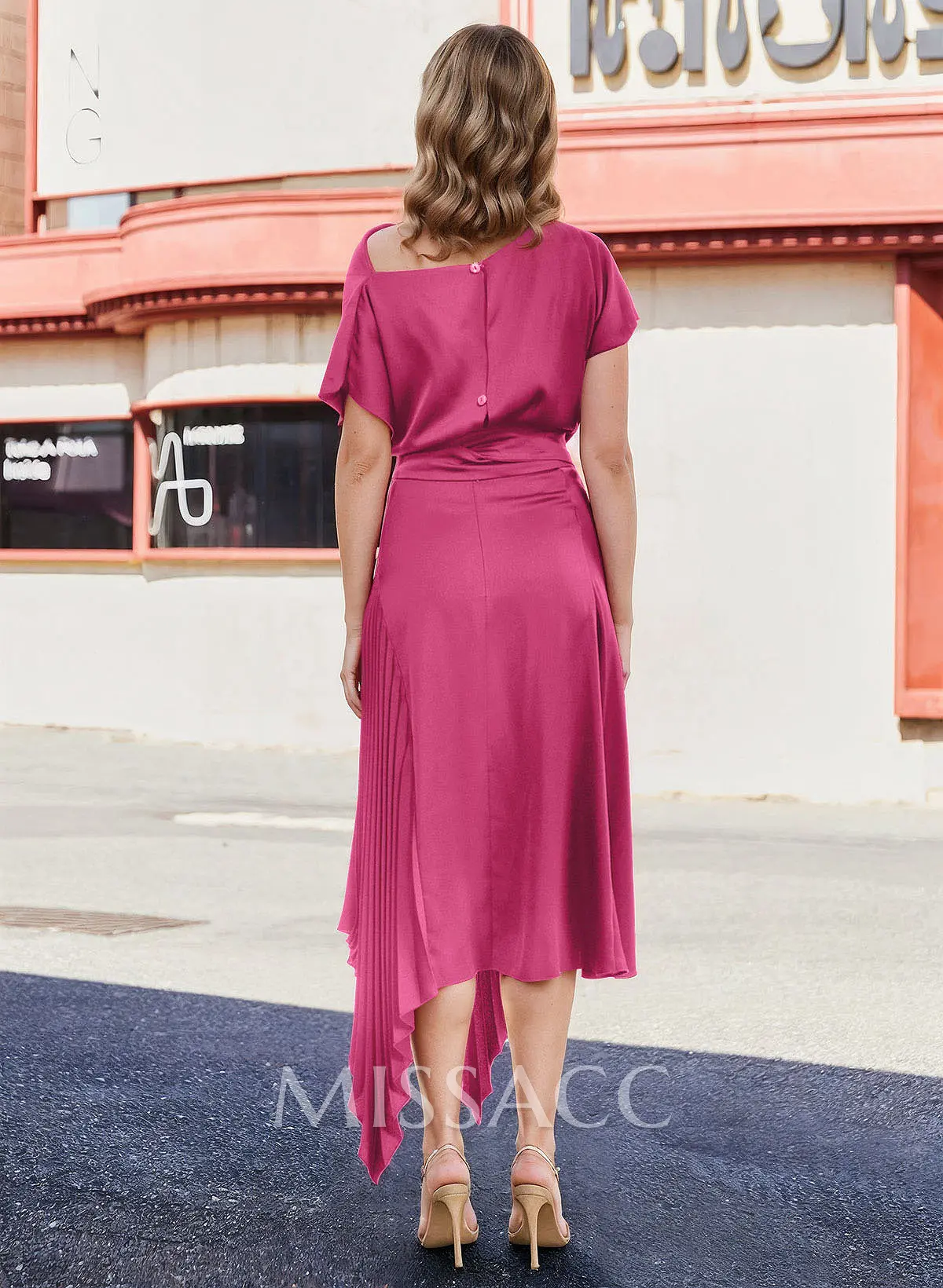 Sheath/Column Scoop Neck Short Sleeves Stretch Chiffon Mother Of