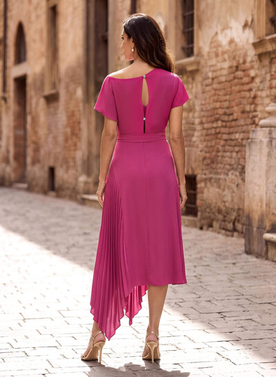 Sheath/Column Scoop Neck Short Sleeves Stretch Chiffon Mother Of The Bride Dresses