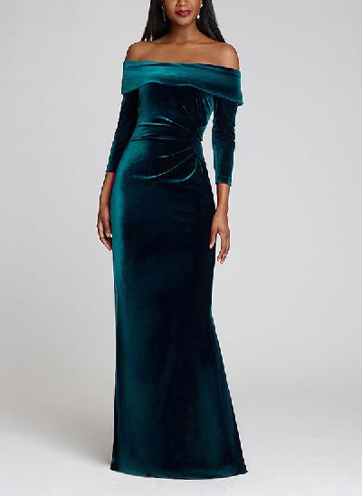 Sheath/Column Off-The-Shoulder Velvet Mother Of The Bride Dresses With Pleated