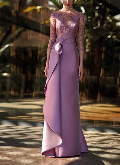 Sheath Illusion Neck 3/4 Sleeves Floor-Length Lace/Satin Mother Of The Bride Dresses With Ruffle