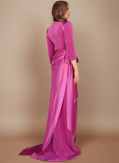Sheath Scoop Neck 3/4 Sleeves Sweep Train Mother Of The Bride Dresses
