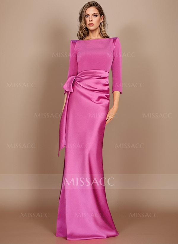 Sheath Scoop Neck 3/4 Sleeves Sweep Train Mother Of The Bride Dresses