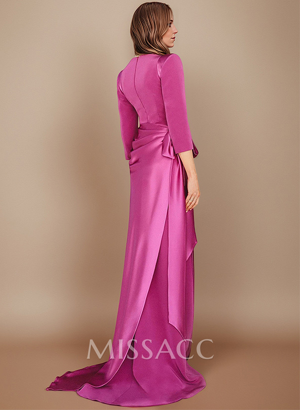 Sheath Scoop Neck 3/4 Sleeves Sweep Train Mother Of The Bride Dresses Sheath Scoop Neck 3/4 Sleeves Sweep Train Mother Of The Bride Dresses