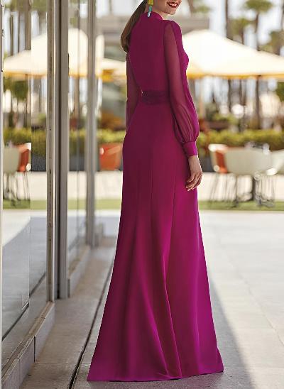 Sheath V-Neck Long Sleeves Floor-Length Mother Of The Bride Dresses With Split Front