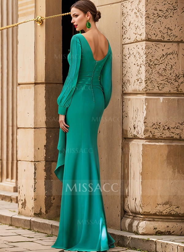 Sheath Scoop Neck Long Sleeves Floor-Length Mother Of The Bride Dresses With Split Front