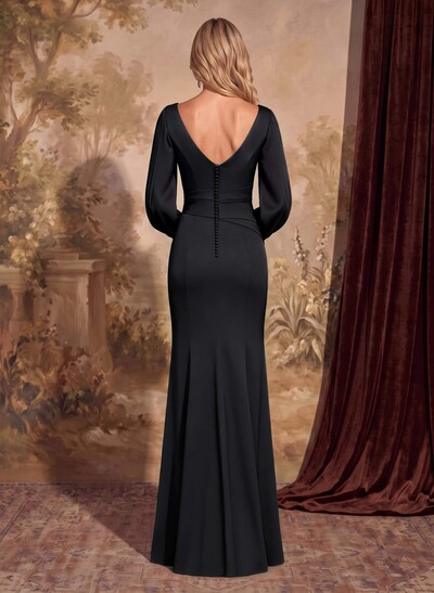 Sheath Scoop Neck Long Sleeves Floor-Length Mother Of The Bride Dresses With Split Front