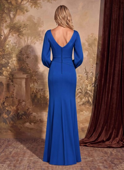 Sheath Scoop Neck Long Sleeves Floor-Length Mother Of The Bride Dresses With Split Front