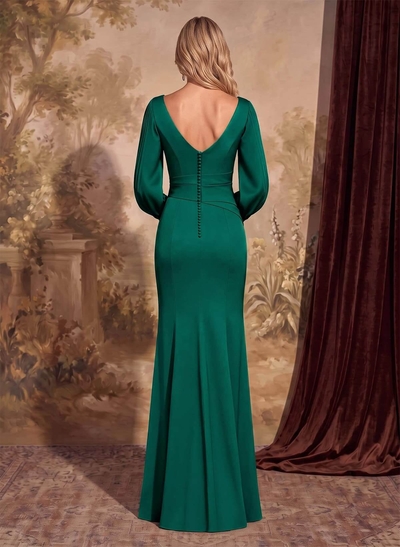 Sheath Scoop Neck Long Sleeves Floor-Length Mother Of The Bride Dresses With Split Front