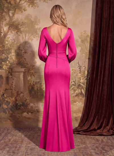 Sheath Scoop Neck Long Sleeves Floor-Length Mother Of The Bride Dresses With Split Front