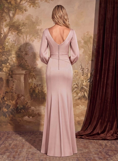 Sheath Scoop Neck Long Sleeves Floor-Length Mother Of The Bride Dresses With Split Front