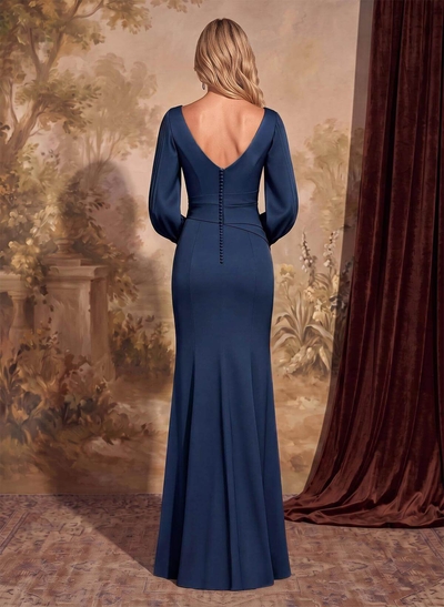 Sheath Scoop Neck Long Sleeves Floor-Length Mother Of The Bride Dresses With Split Front