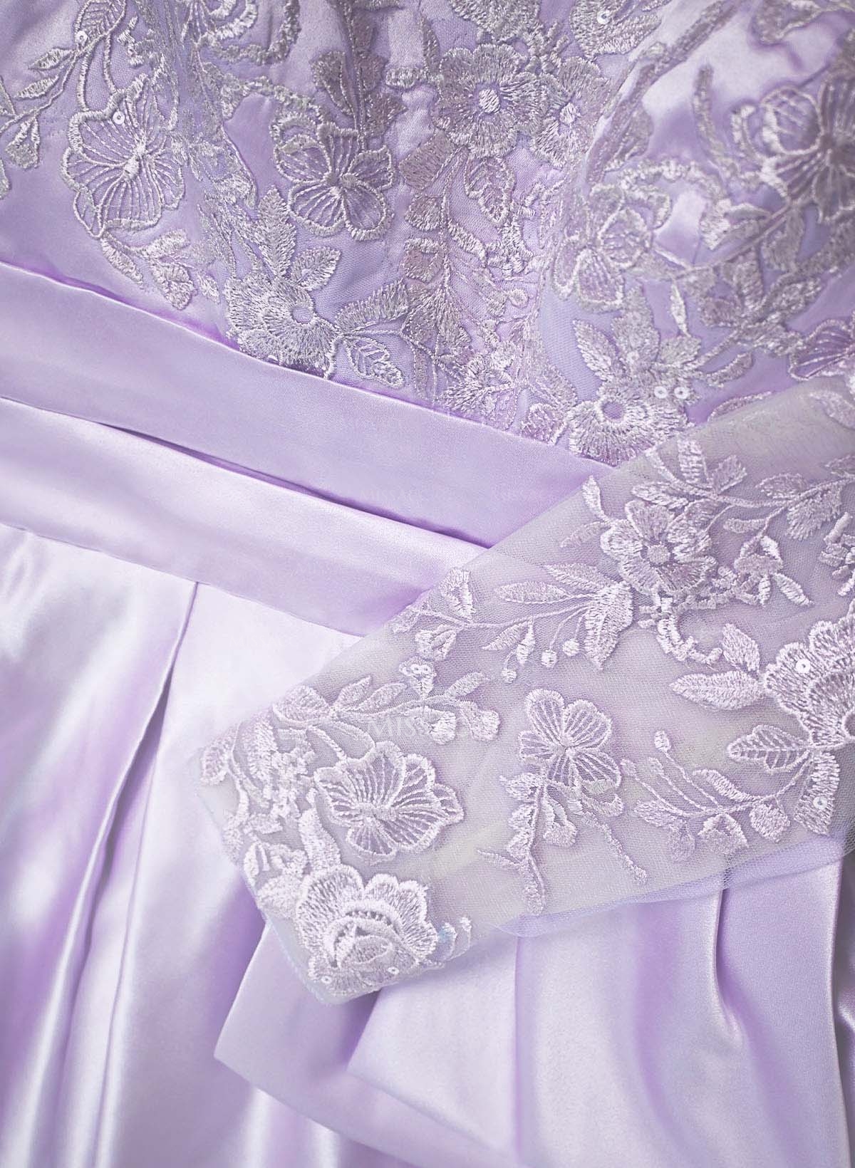 A-Line Off-The-Shoulder 3/4 Sleeves Sweep Train Lace/Satin Mother Of The Bride Dresses With Split Front