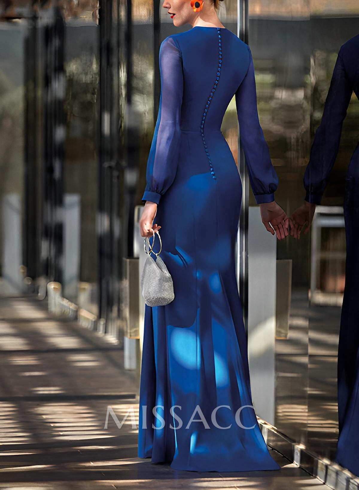 Sheath Scoop Neck Long Sleeves Floor-Length Chiffon Mother Of The Bride Dresses With Split Front Sheath Scoop Neck Long Sleeves Floor-Length Chiffon Mother Of The Bride Dresses With Split Front