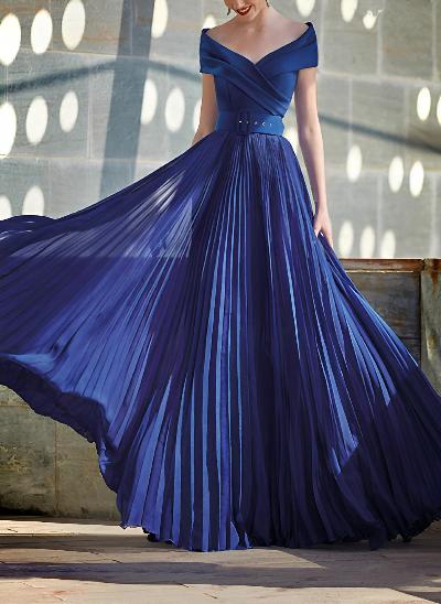 A-Line Off-The-Shoulder Sleeveless Floor-Length Chiffon Mother Of The Bride Dresses With Pleated