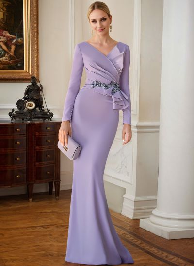 Sheath V-Neck Long Sleeves Floor-Length Mother Of The Bride Dresses With Appliques Lace