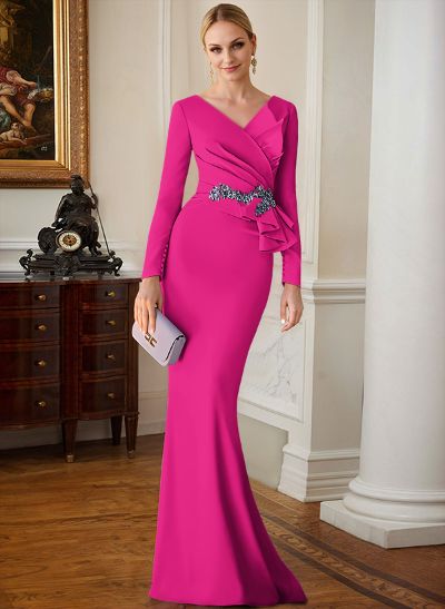 Sheath V-Neck Long Sleeves Floor-Length Mother Of The Bride Dresses With Appliques Lace