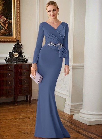 Sheath V-Neck Long Sleeves Floor-Length Mother Of The Bride Dresses With Appliques Lace