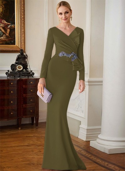Sheath V-Neck Long Sleeves Floor-Length Mother Of The Bride Dresses With Appliques Lace