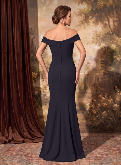 Sheath Off-The-Shoulder Sleeveless Floor-Length Elastic Satin Mother Of The Bride Dresses With Cascading Ruffles