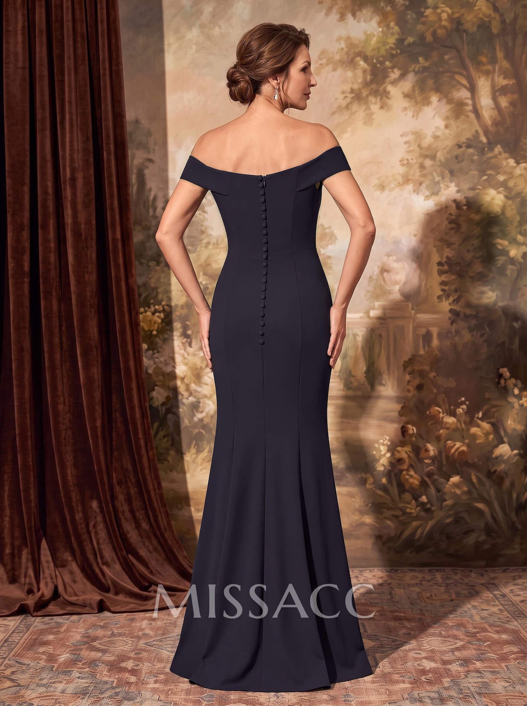 Sheath Off-The-Shoulder Sleeveless Floor-Length Stretch Satin Mother Of The Bride Dress With Cascading Ruffles Sheath Off-The-Shoulder Sleeveless Floor-Length Stretch Satin Mother Of The Bride Dress With Cascading Ruffles