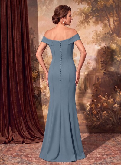 Sheath Off-The-Shoulder Sleeveless Floor-Length Elastic Satin Mother Of The Bride Dresses With Cascading Ruffles