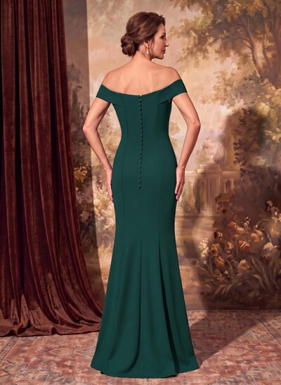 Sheath Off-The-Shoulder Sleeveless Floor-Length Elastic Satin Mother Of The Bride Dresses With Cascading Ruffles