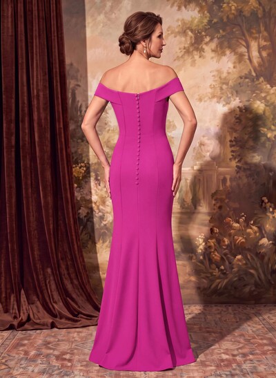 Sheath Off-The-Shoulder Sleeveless Floor-Length Elastic Satin Mother Of The Bride Dresses With Cascading Ruffles