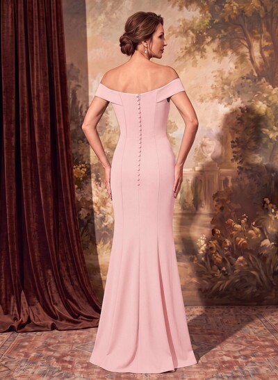 Sheath Off-The-Shoulder Sleeveless Floor-Length Elastic Satin Mother Of The Bride Dresses With Cascading Ruffles
