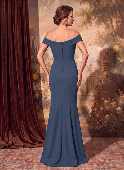 Fitted Off-The-Shoulder Sleeveless Floor-Length Stretch Satin Mother Of The Bride Dress With Waterfall Ruffles
