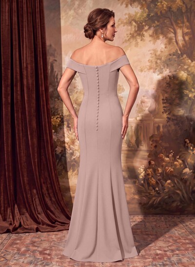 Sheath Off-The-Shoulder Sleeveless Floor-Length Stretch Satin Mother Of The Bride Dress With Cascading Ruffles