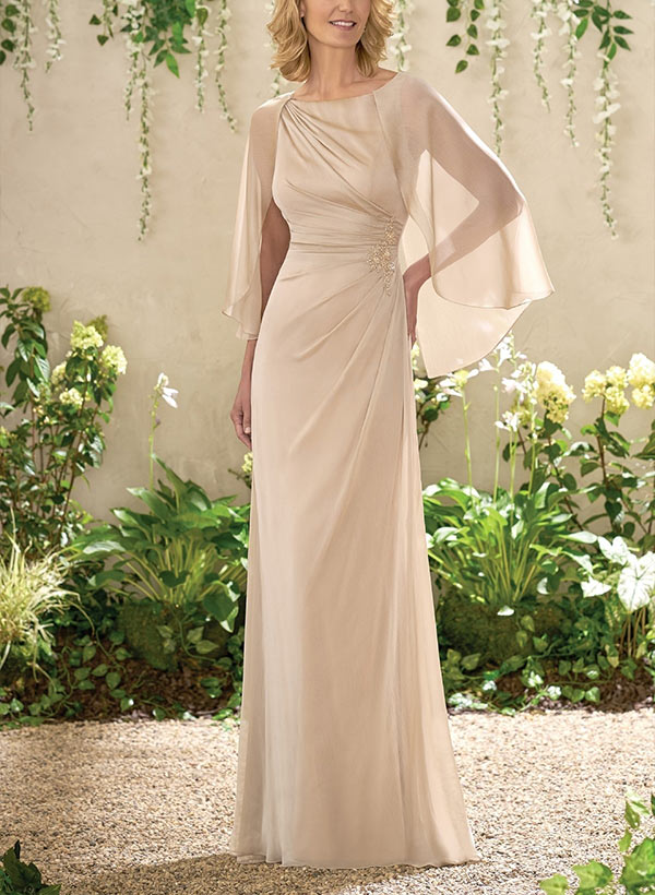 Sheath Scoop Neck Sleeveless Floor-Length Chiffon Mother Of The Bride Dresses With Appliques Lace