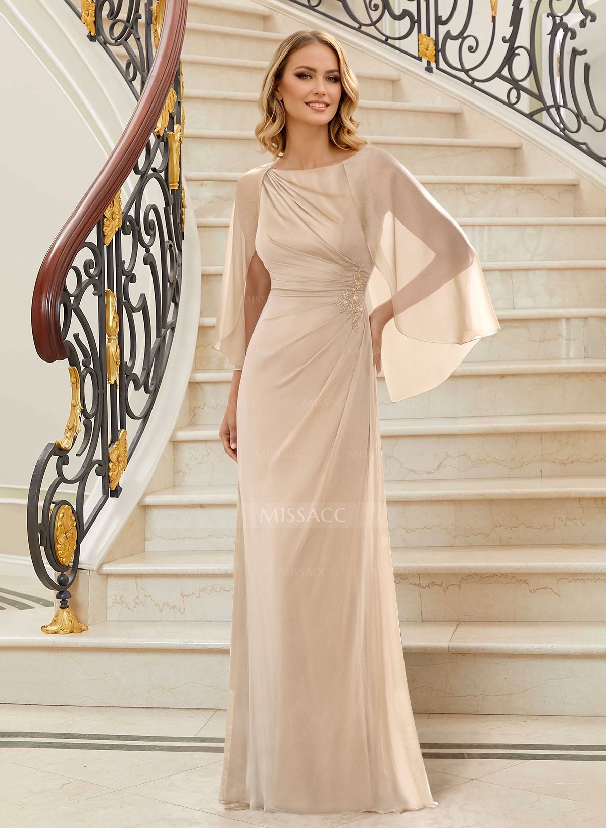 Sheath Scoop Neck Sleeveless Floor-Length Chiffon Mother Of The Bride Dresses With Appliques Lace