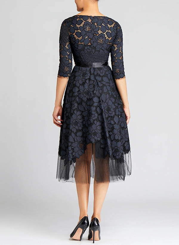 A-Line V-Neck 1/2 Sleeves Tea-Length Lace/Tulle Mother Of The Bride Dresses