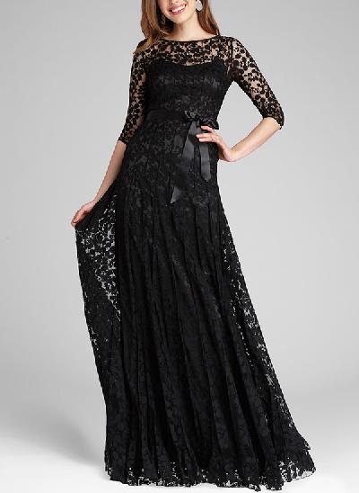 A-Line Illusion Neck 1/2 Sleeves Lace Mother Of The Bride Dresses With Sash